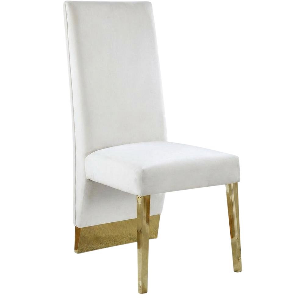 Velvet Upholstered Dining Chairs with Gold Metal Legs, Cream Velvet, Set of 2