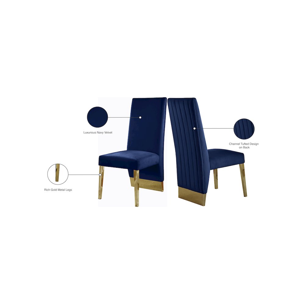Porsha Navy Velvet Dining Chair, Set of 2