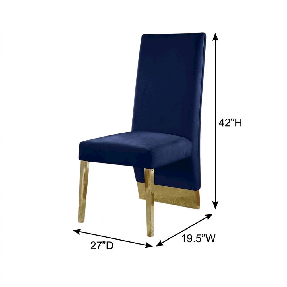 Velvet Upholstered Dining Chairs with Gold Metal Legs, Navy Velvet, Set of 2