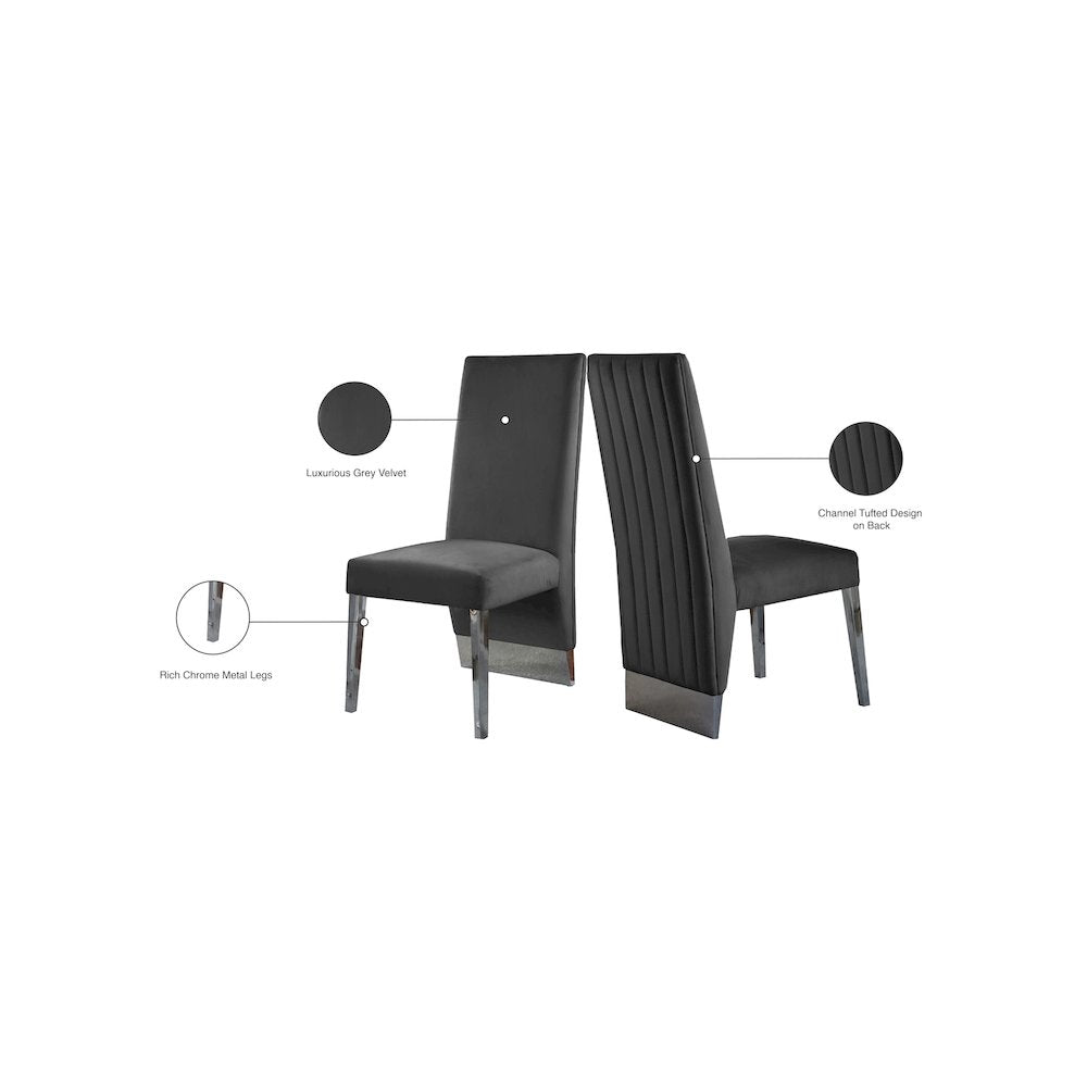 Porsha Grey Velvet Dining Chair, Set of 2