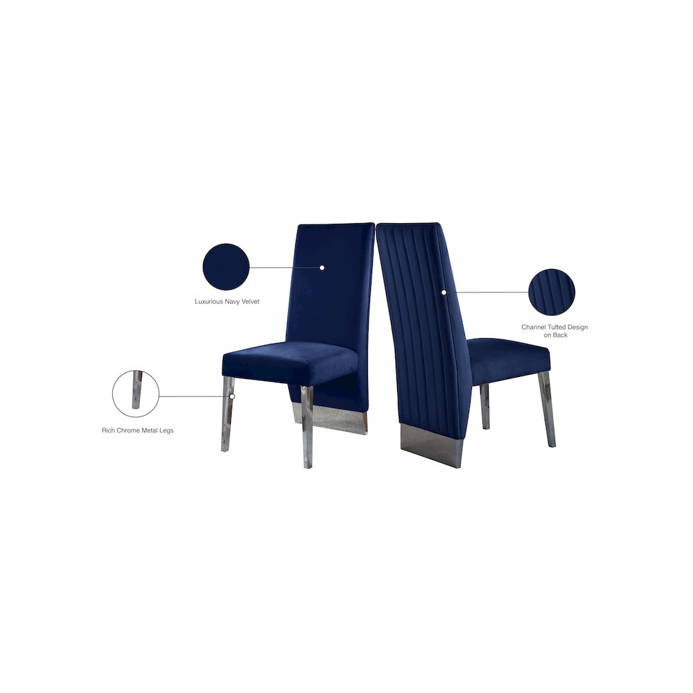 Porsha Navy Velvet Dining Chair, Set of 2