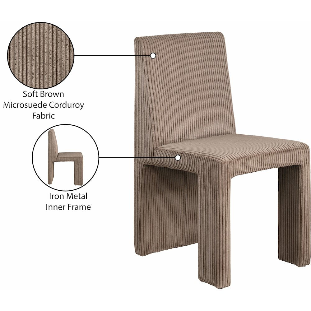 Benson Brown Microsuede Corduroy Fabric Dining Chair, Set of 2