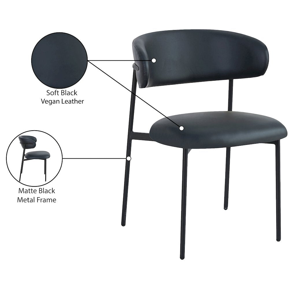 Lupita Black Vegan Leather Dining Chair, Set of 2