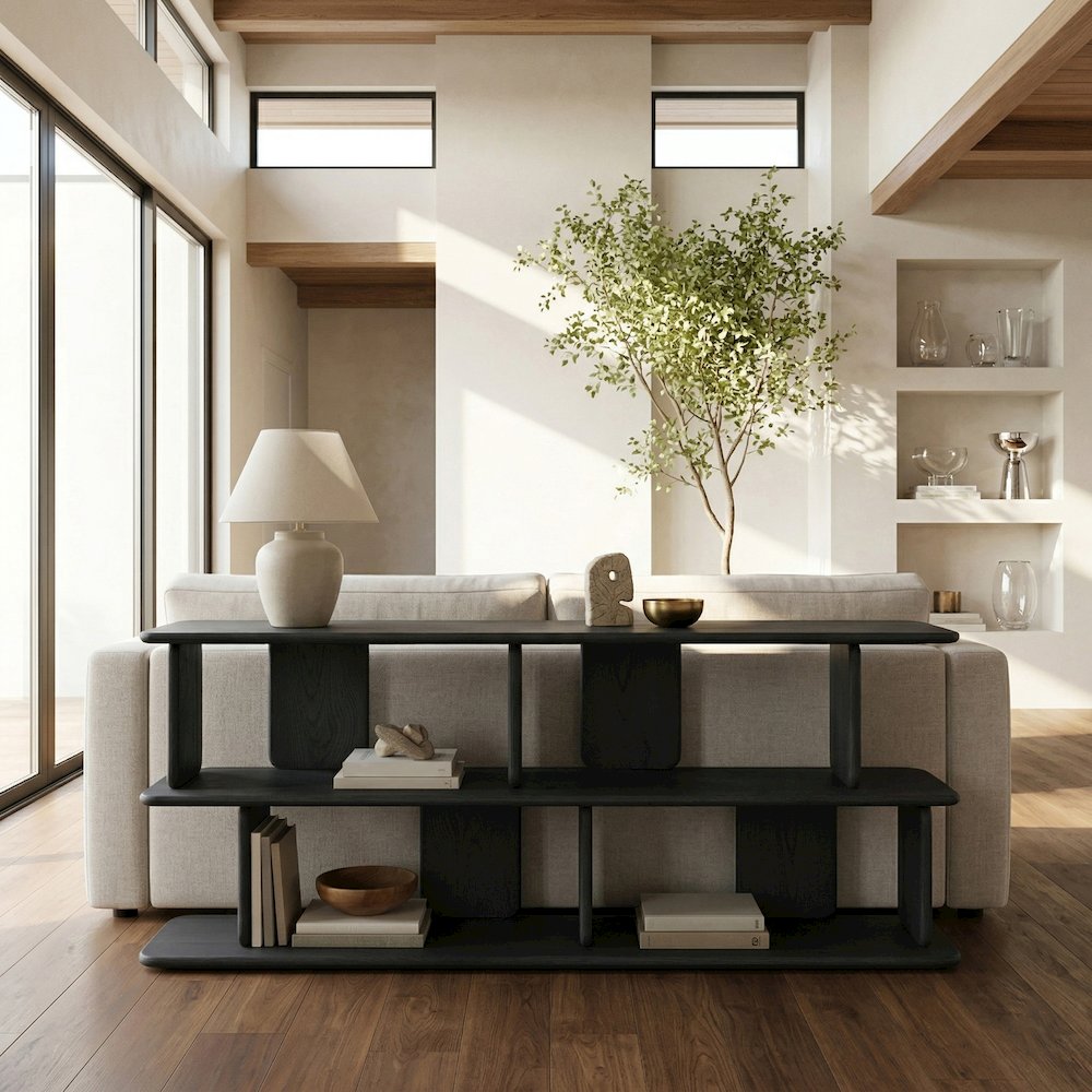 Nexa Black Solid Wood And Oak Veneer Media Console