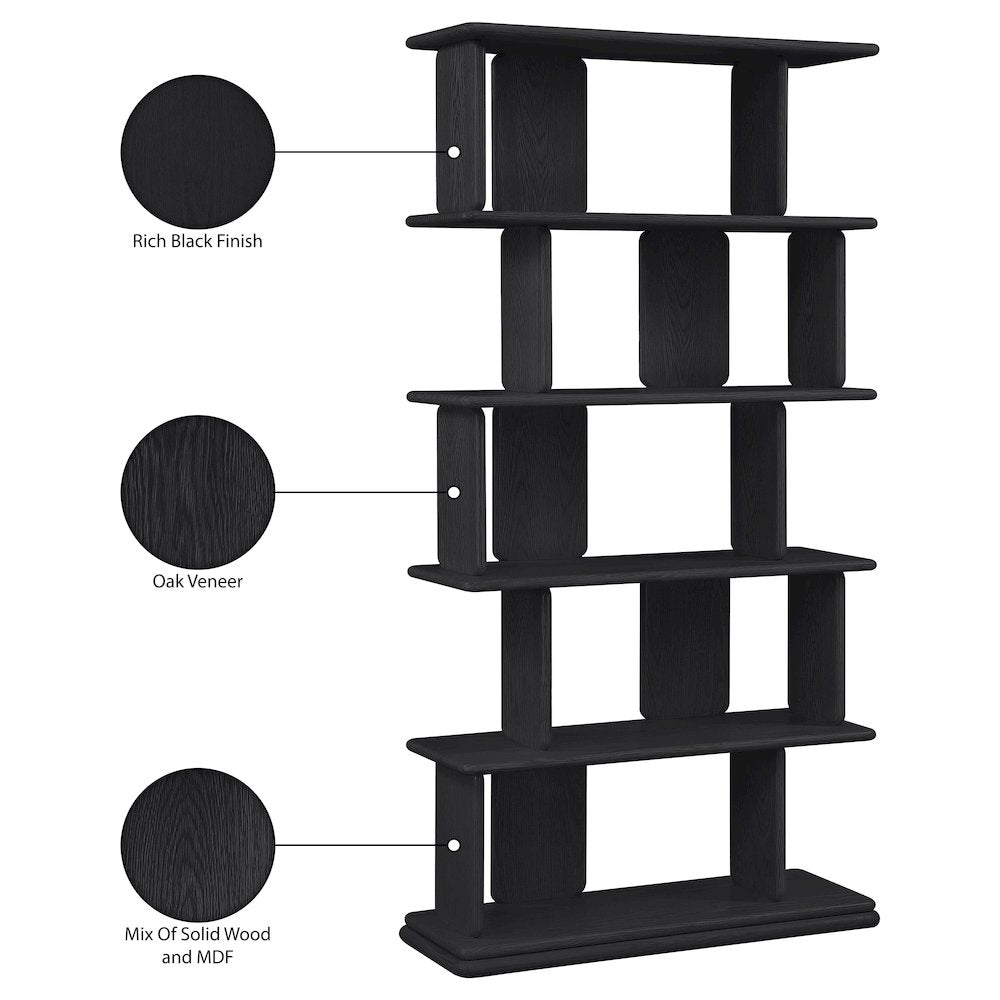 Nexa Black Solid Wood And Oak Veneer Bookcase