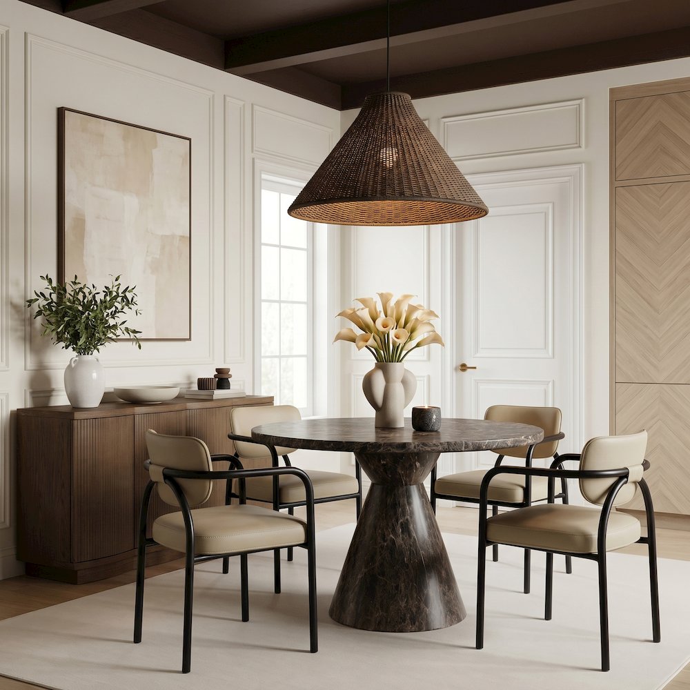 Serava Beige Vegan Leather Upholstered Dining Chair, Set of 2
