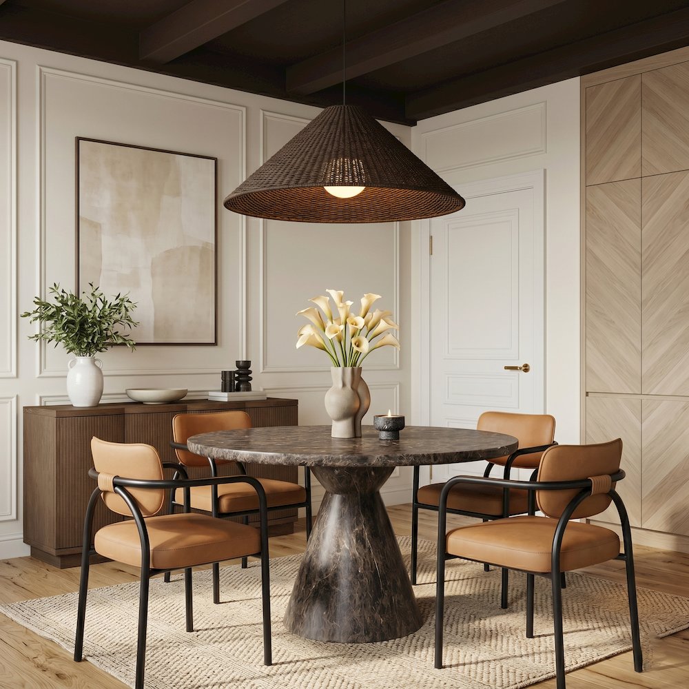 Serava Cognac Vegan Leather Upholstered Dining Chair, Set of 2