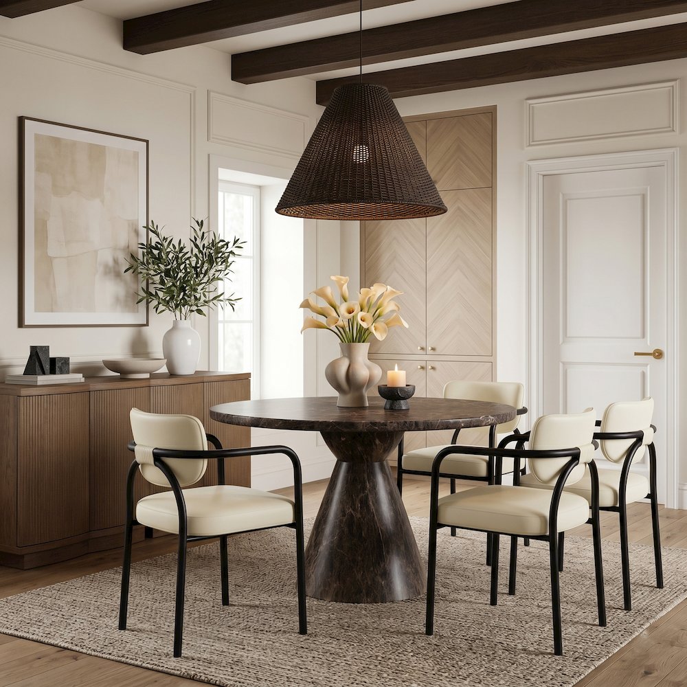Serava Cream Vegan Leather Upholstered Dining Chair, Set of 2