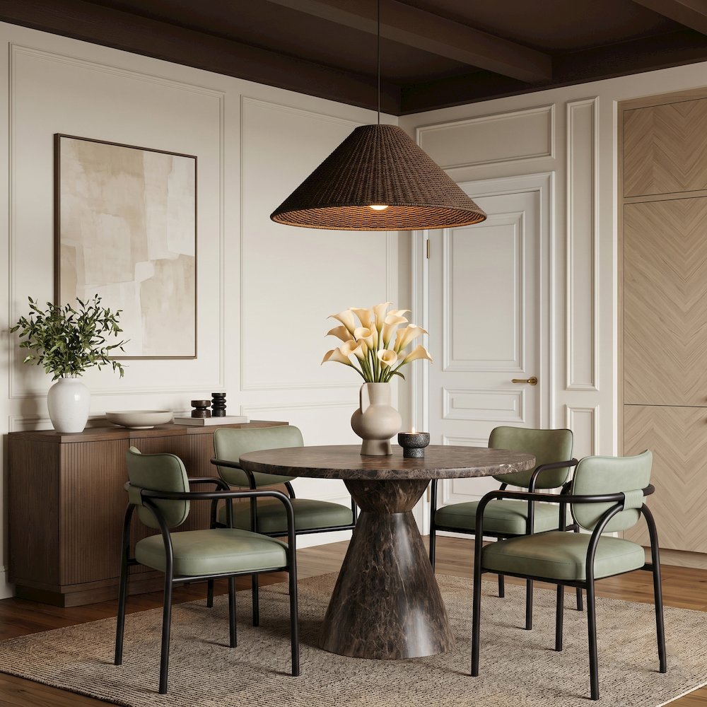 Serava Green Vegan Leather Upholstered Dining Chair, Set of 2