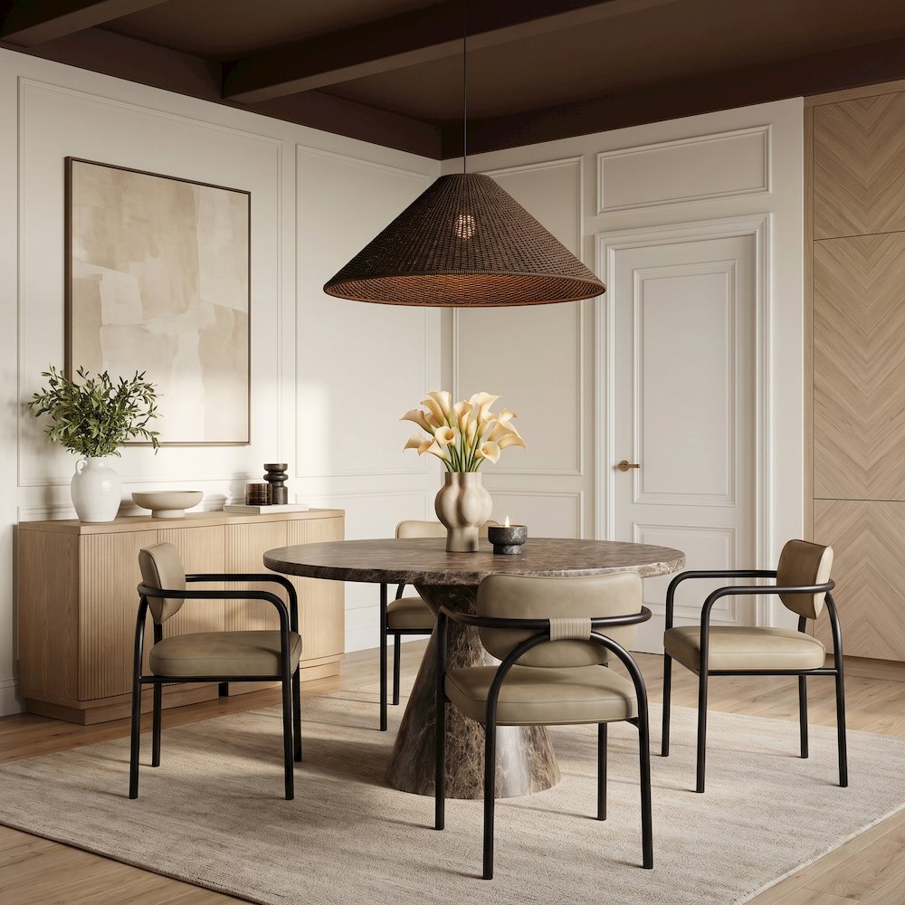 Serava Taupe Vegan Leather Upholstered Dining Chair, Set of 2