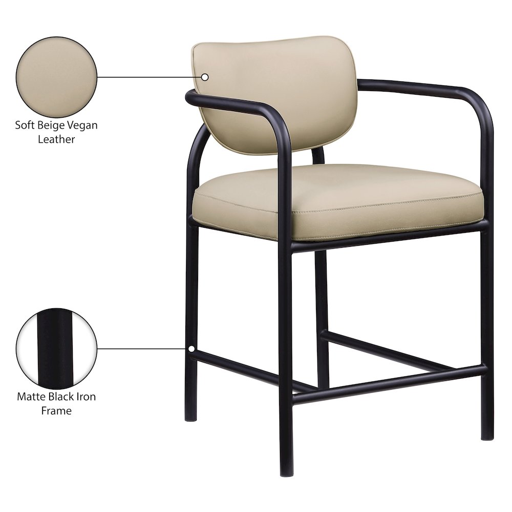 Serava Beige Vegan Leather Upholstered Counter Stool