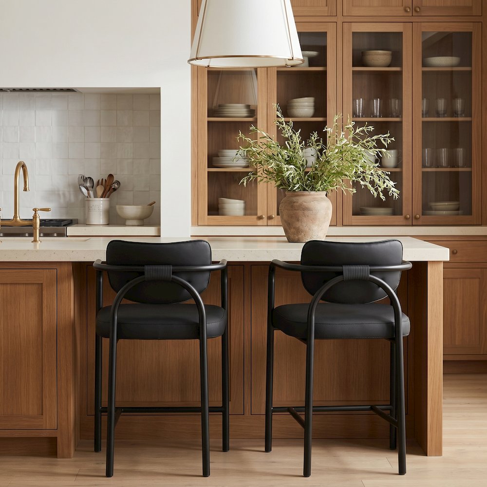 Serava Black Vegan Leather Upholstered Counter Stool
