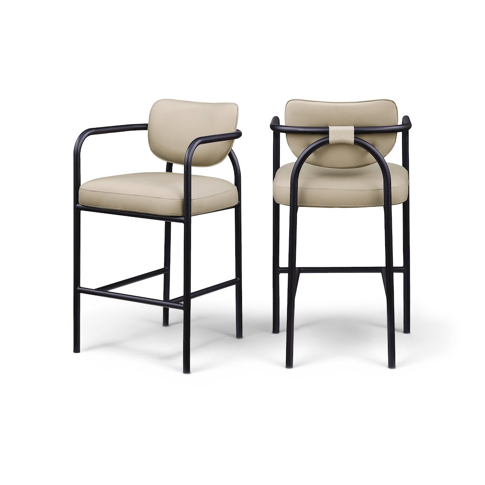 Serava Beige Vegan Leather Upholstered Bar Stool