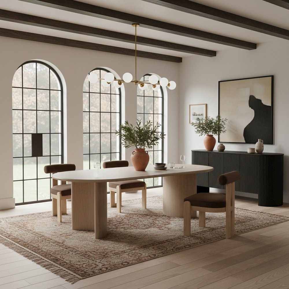 Caldra 94" Natural Oak Veneer And Solid Wood Dining Table