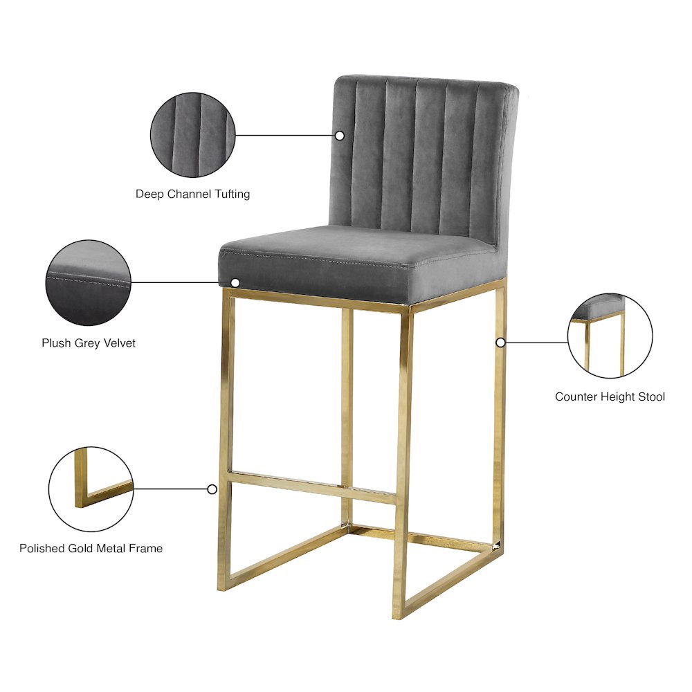 Giselle Grey Velvet Stool