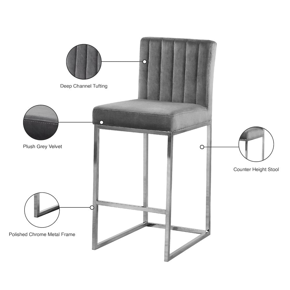 Giselle Grey Velvet Stool