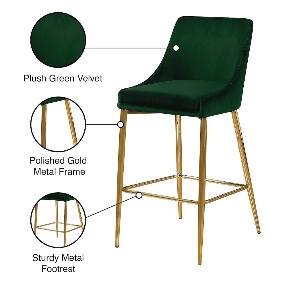 Karina Green Velvet Stool, Set of 2
