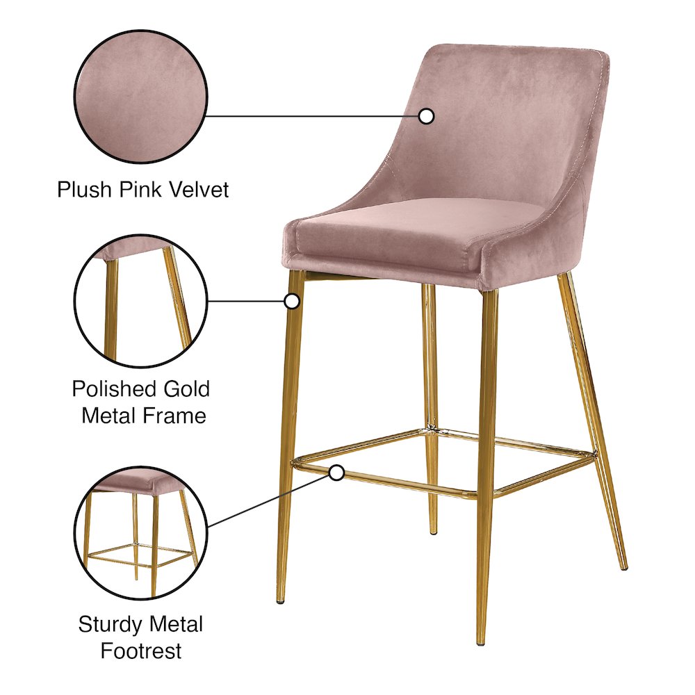Karina Pink Velvet Stool, Set of 2