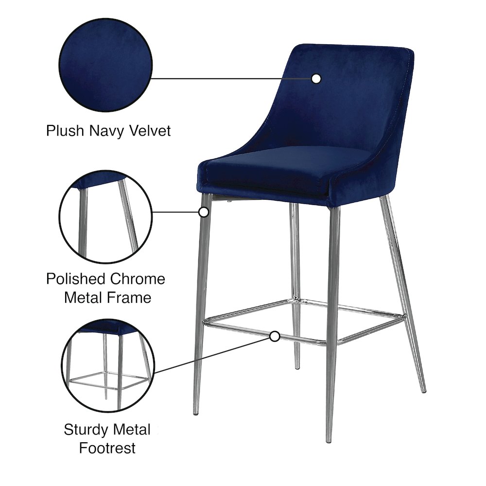 Karina Navy Velvet Stool, Set of 2
