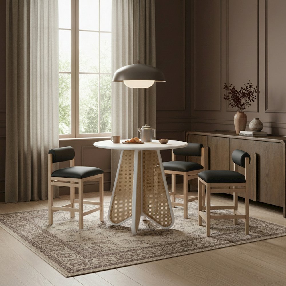 Butterfly 36" White / Natural Solid Wood And Natural Cane Counter Height Table