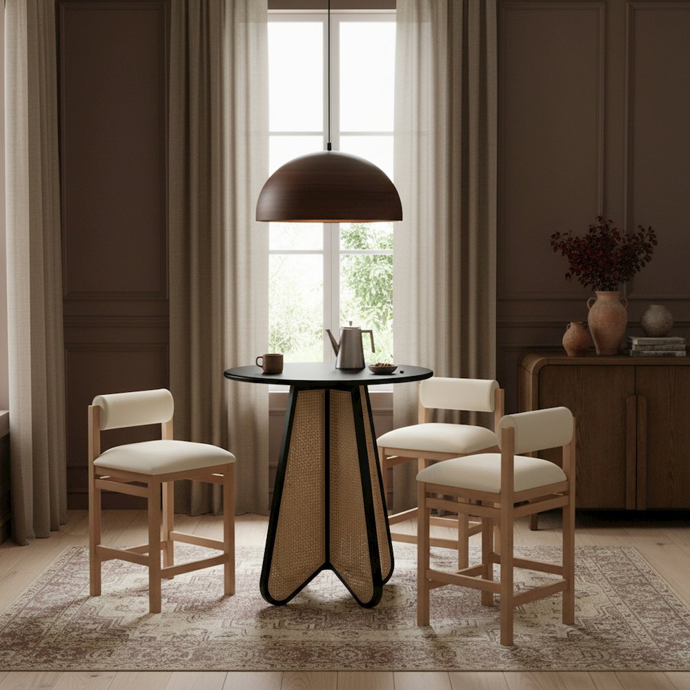 Butterfly 36" Black / Natural Solid Wood And Natural Cane Bar Height Table