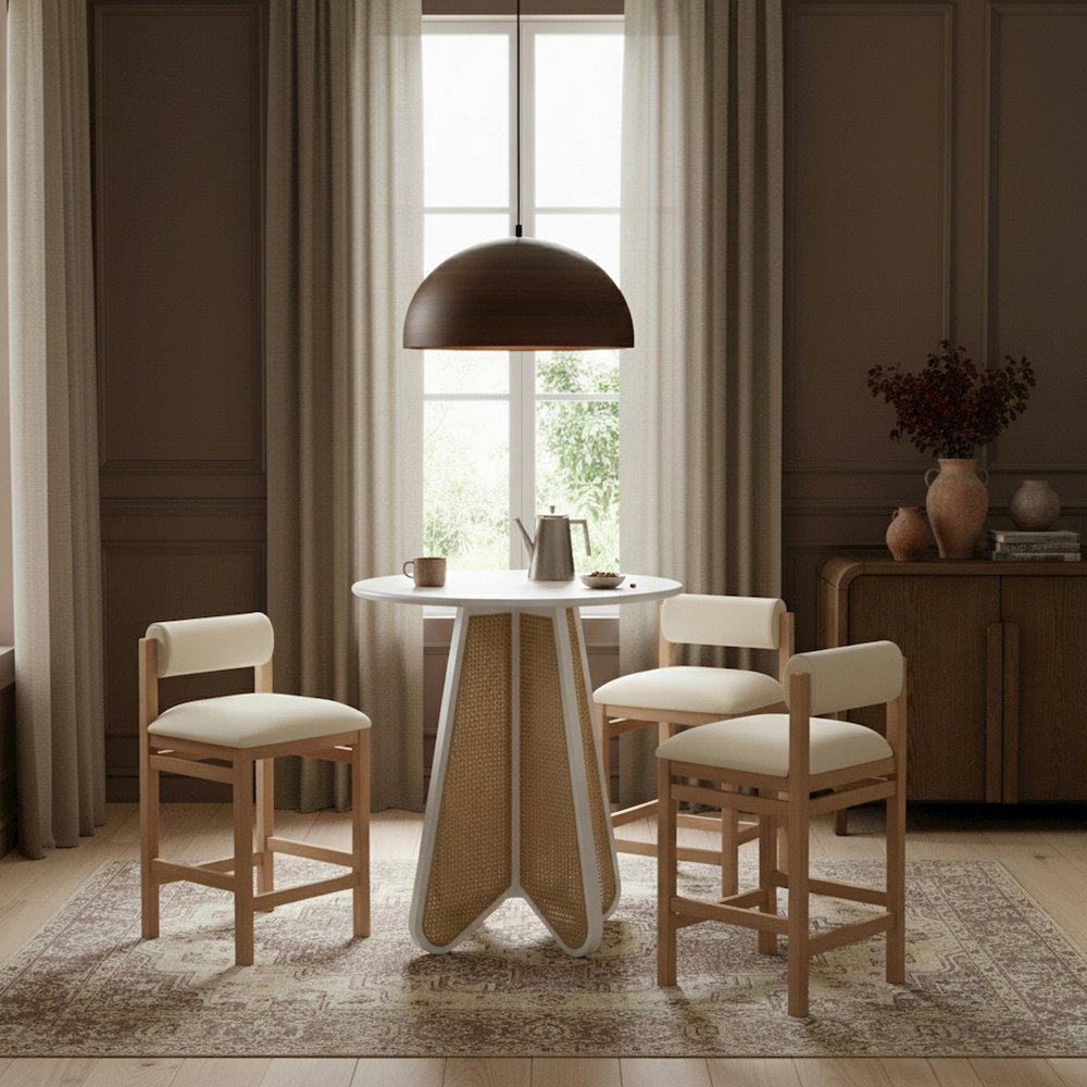 Butterfly 36" White / Natural Solid Wood And Natural Cane Bar Height Table