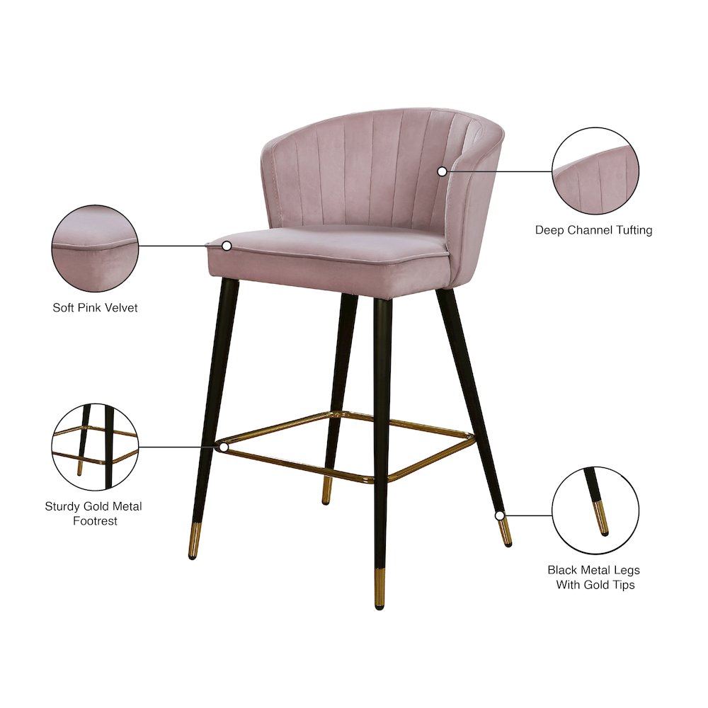 Cassie Pink Velvet Stool, Set of 2