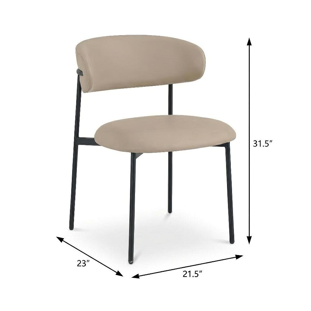 Matte Black Vegan Leather Dining Chairs Set of 2 with Contemporary