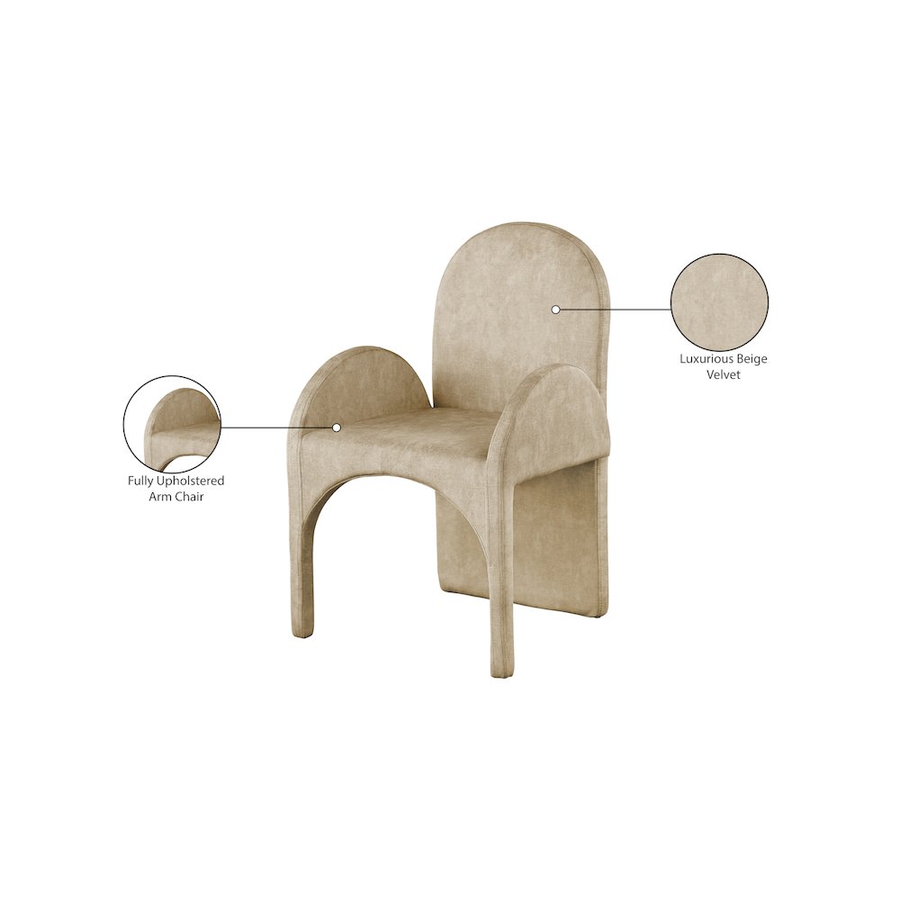 Summer Beige Velvet Dining Arm Chair, Set of 2
