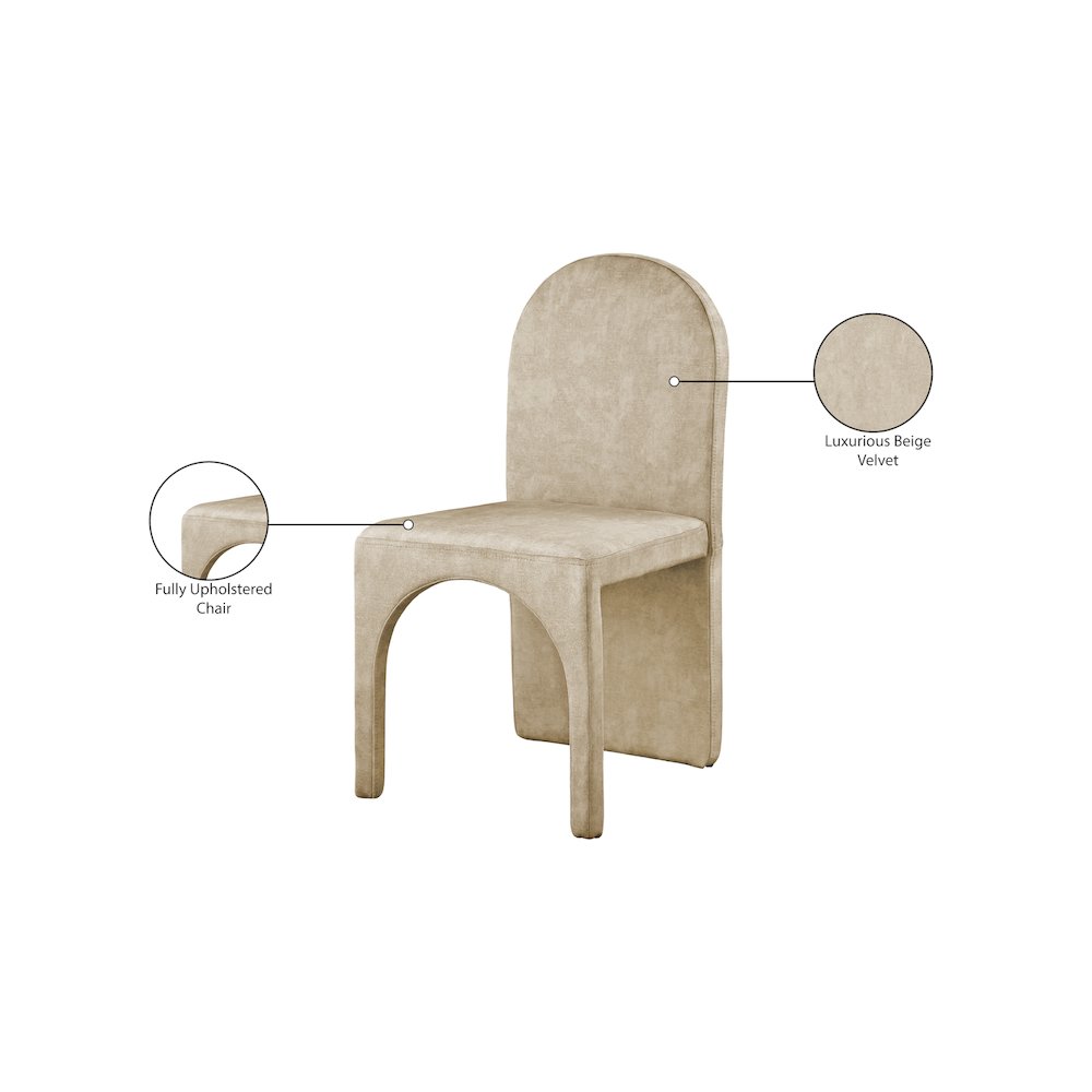 Summer Beige Velvet Dining Side Chair, Set of 2