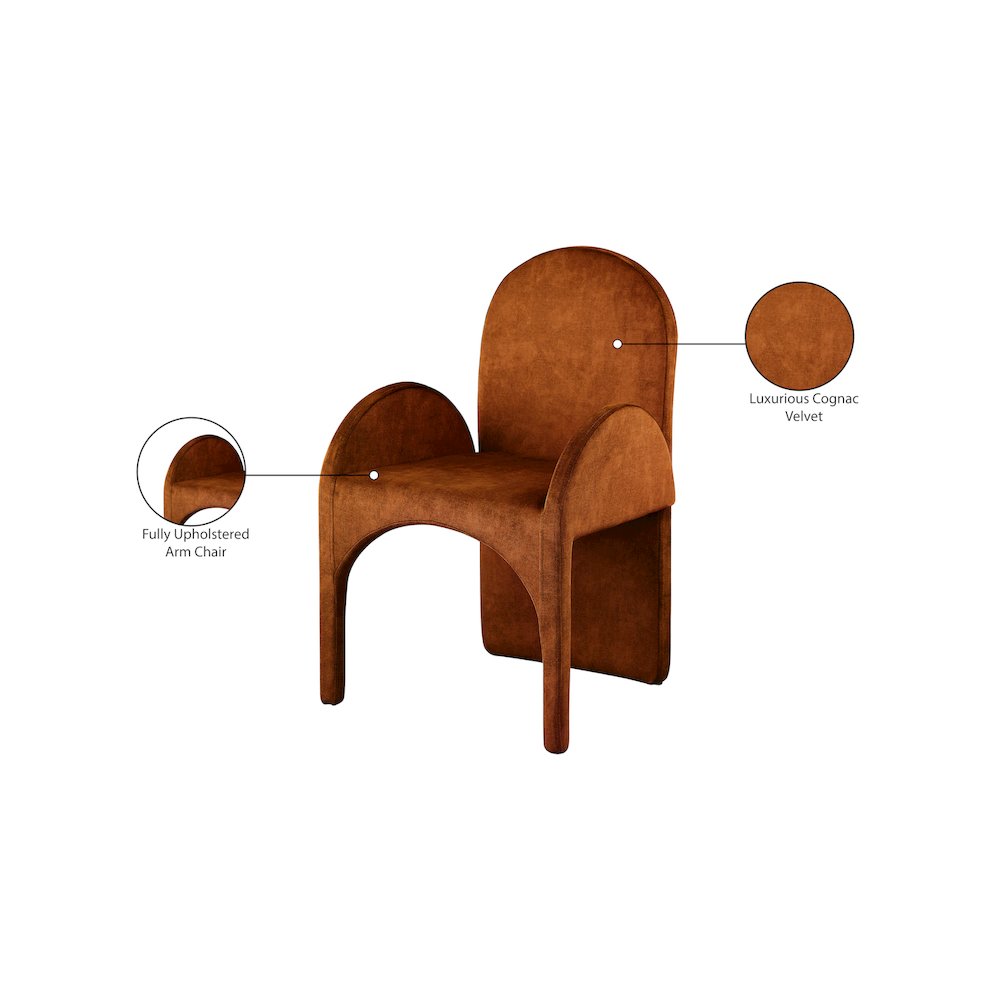 Summer Cognac Velvet Dining Arm Chair, Set of 2