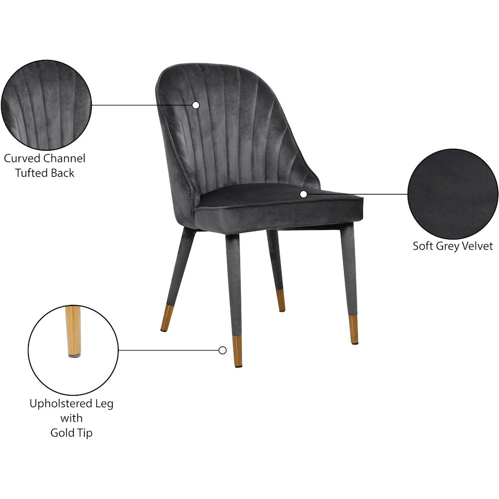 Belle Grey Velvet Dining Chair, Set of 2