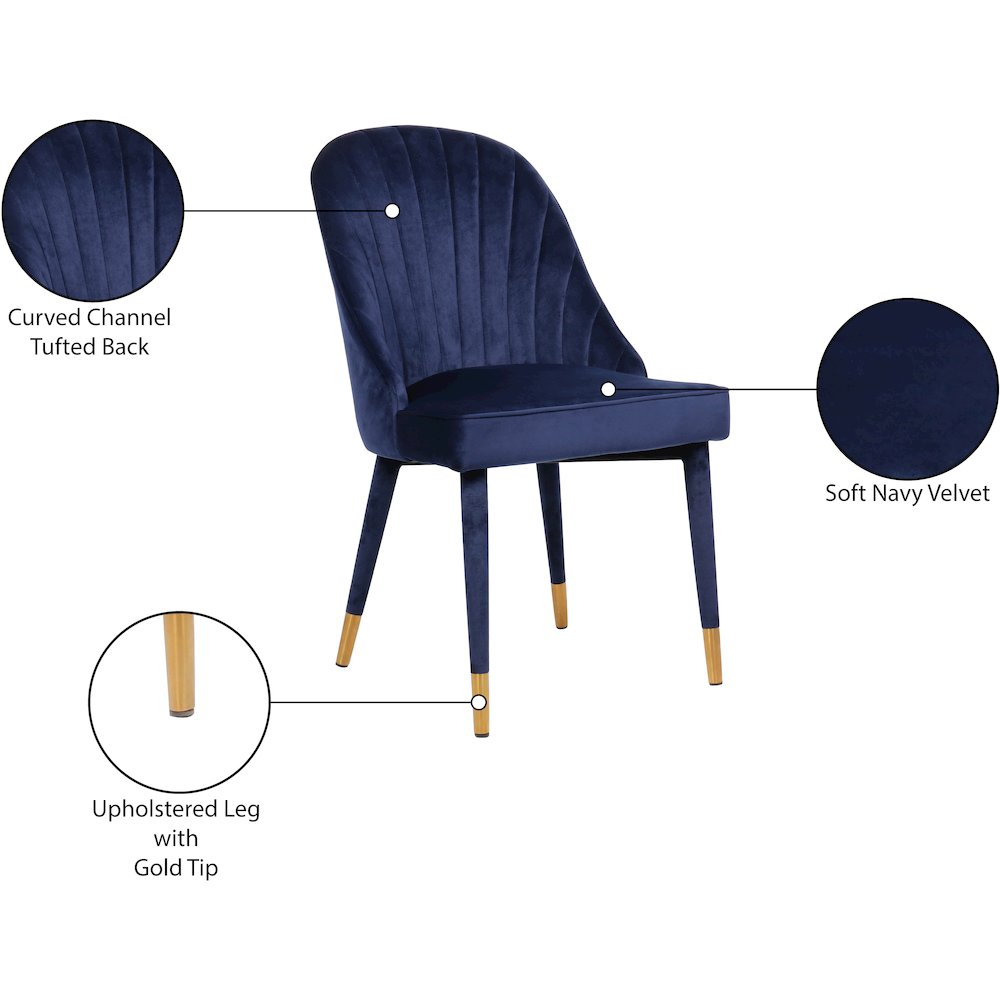 Belle Navy Velvet Dining Chair, Set of 2