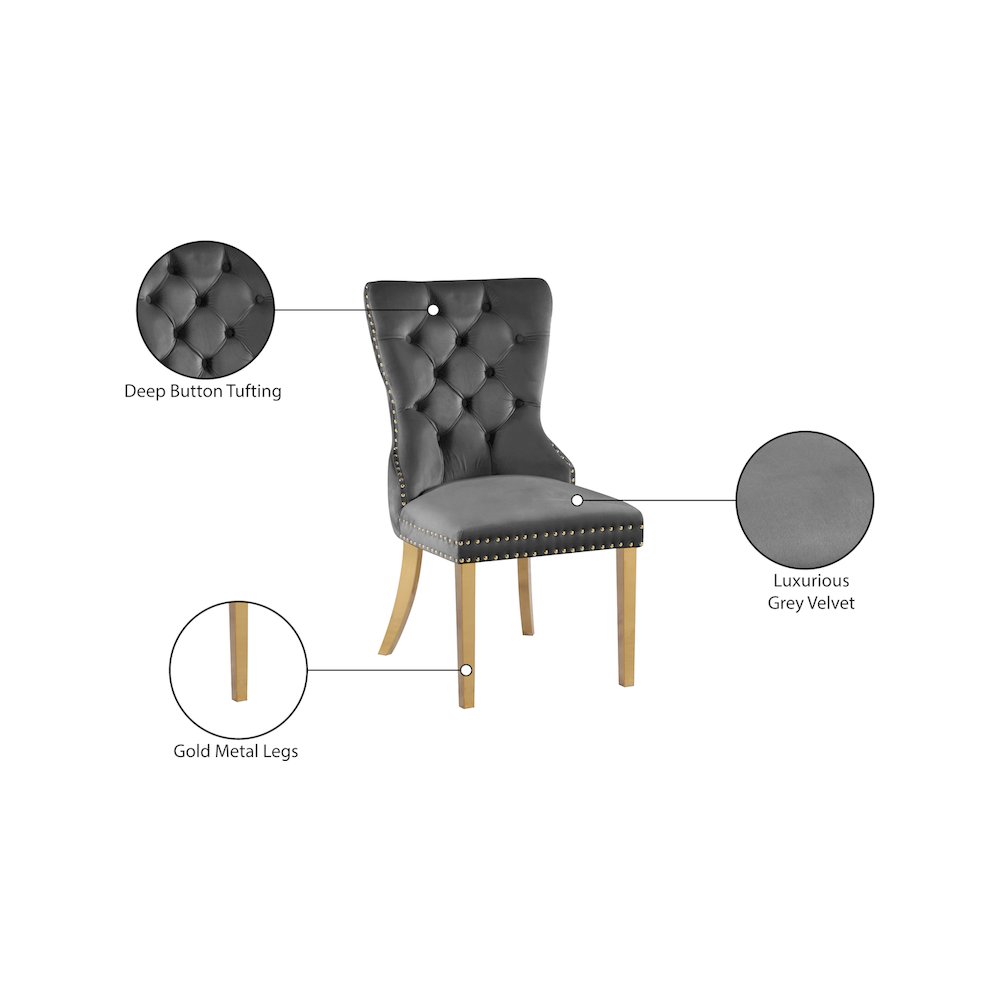 Carmen Grey Velvet Dining Chairs, Set of 2