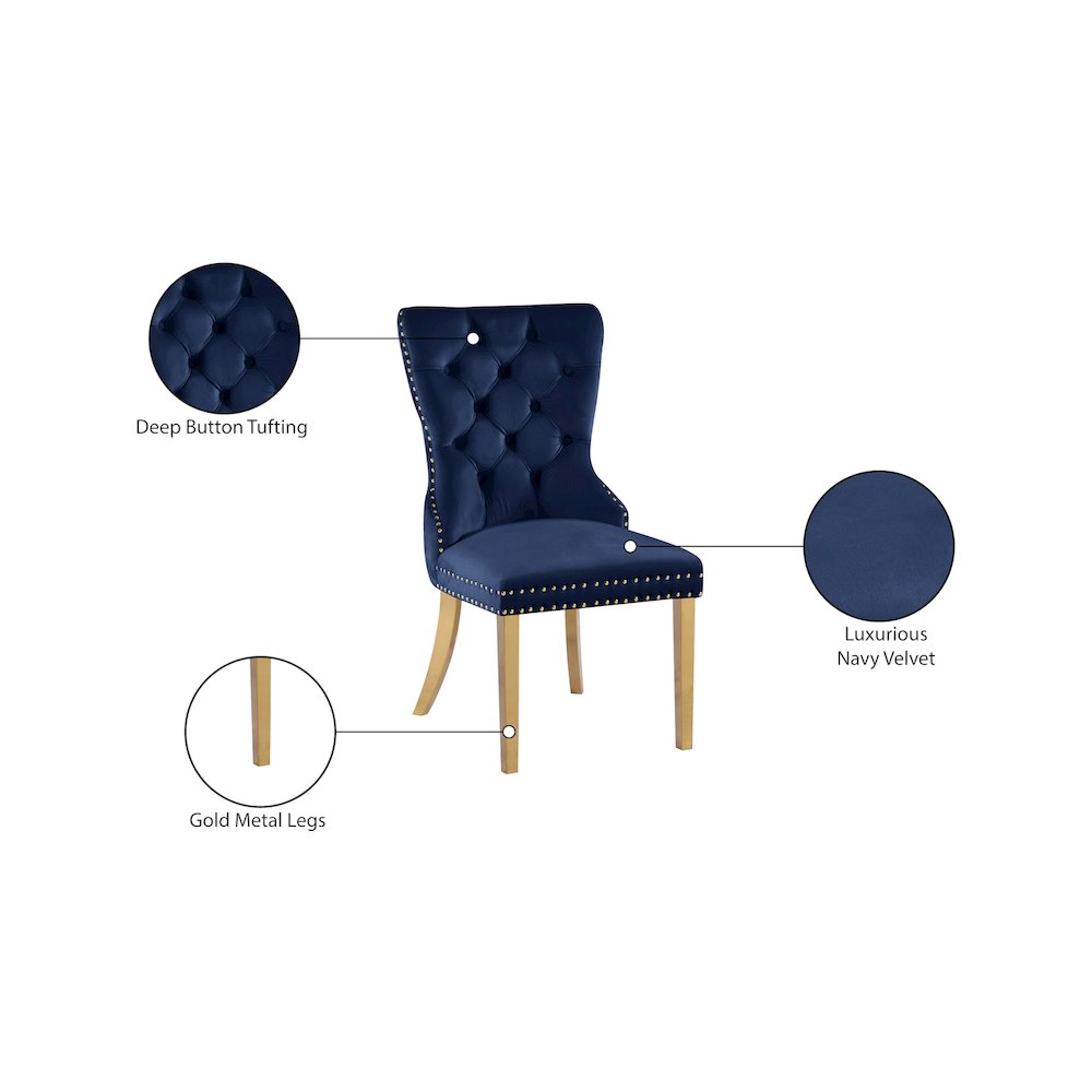 Carmen Navy Velvet Dining Chairs, Set of 2