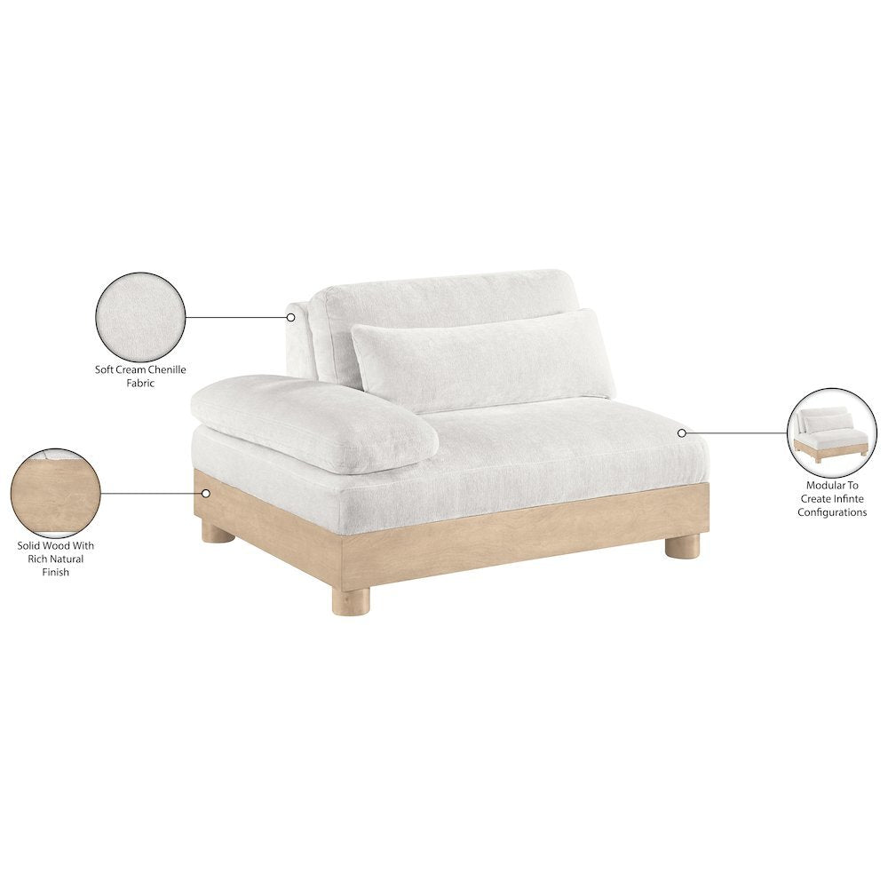 Turin Cream Chenille Fabric Upholstered Modular Left Arm Chair