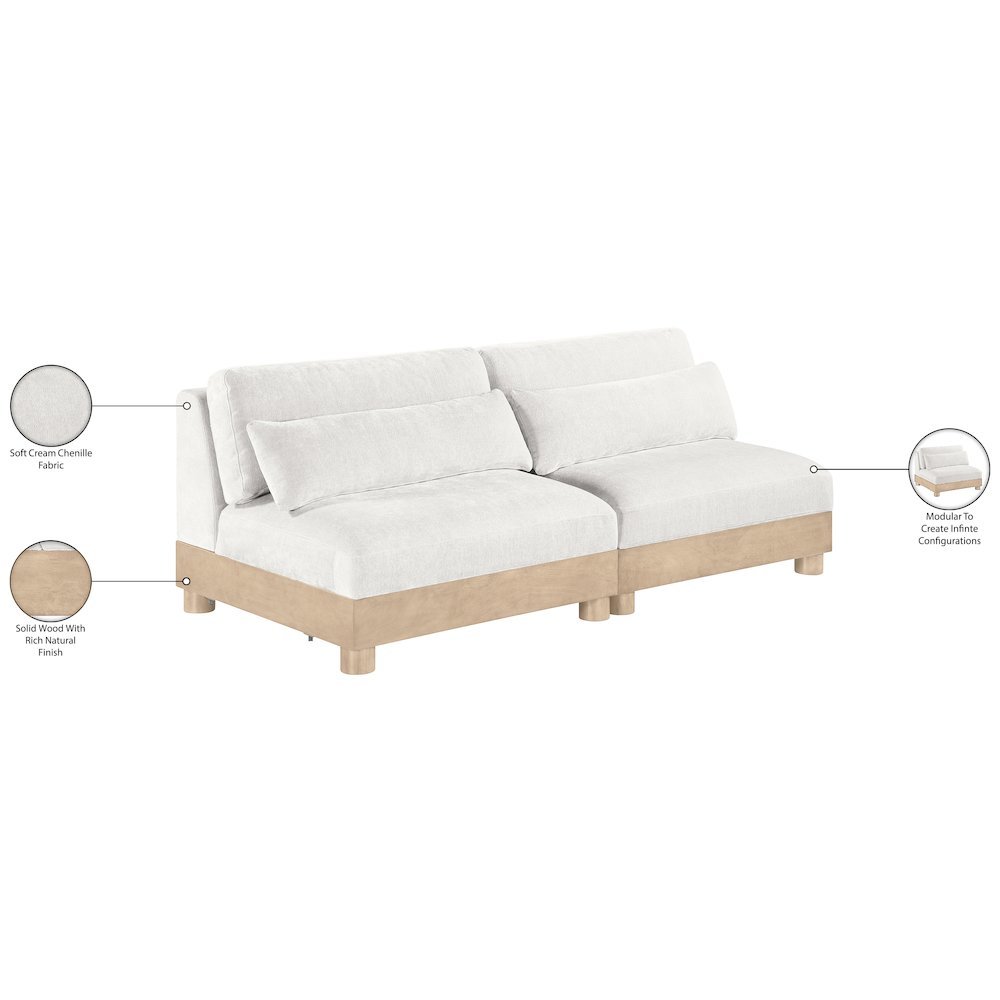 Turin 80" Cream Chenille Fabric Upholstered 2pc. Modular Loveseat