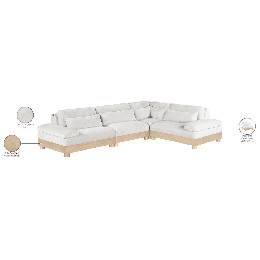 Turin 127.75" Cream Chenille Fabric Upholstered 4pc. Modular Sectional
