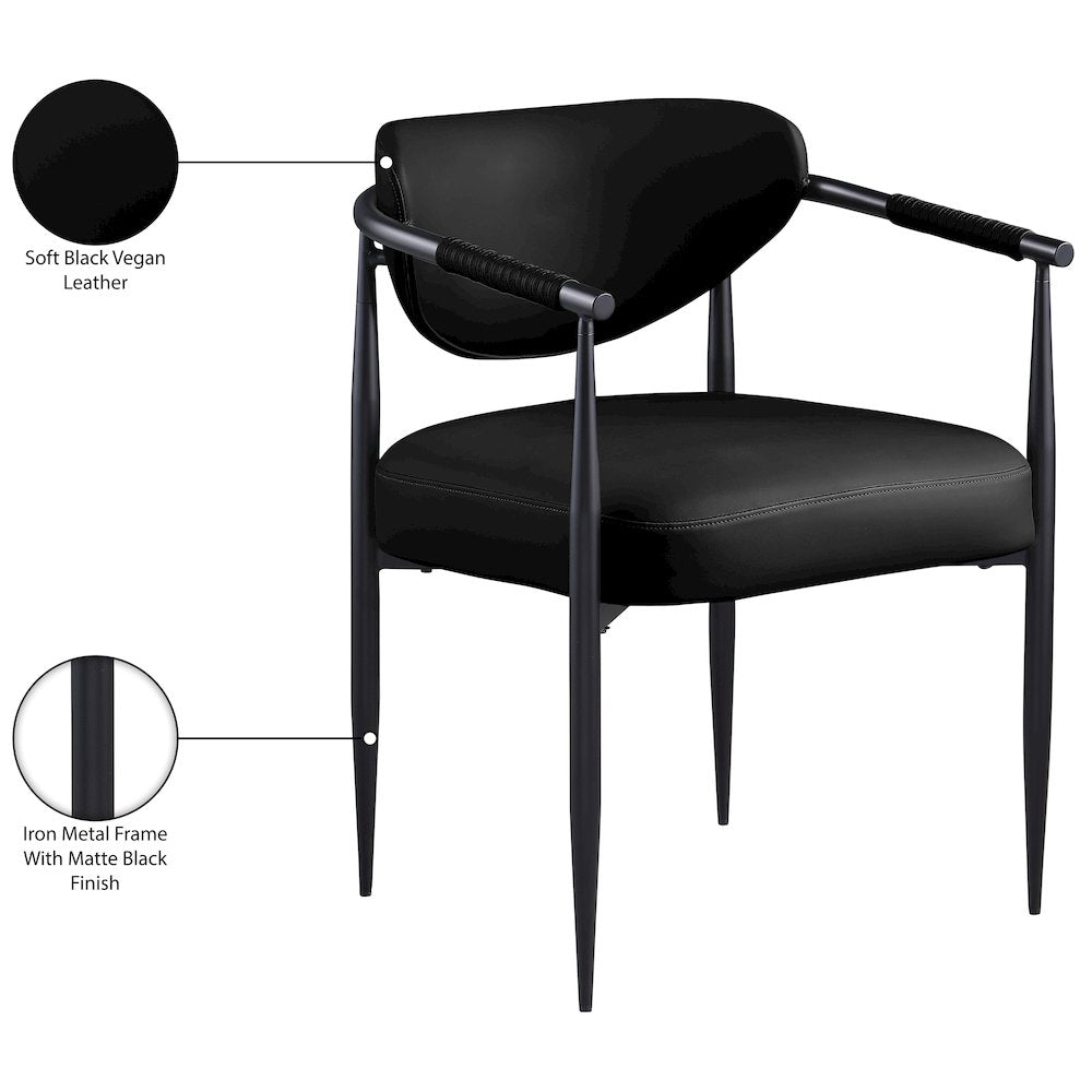 Virella Black Vegan Leather Upholstered Dining Chair, Set of 2