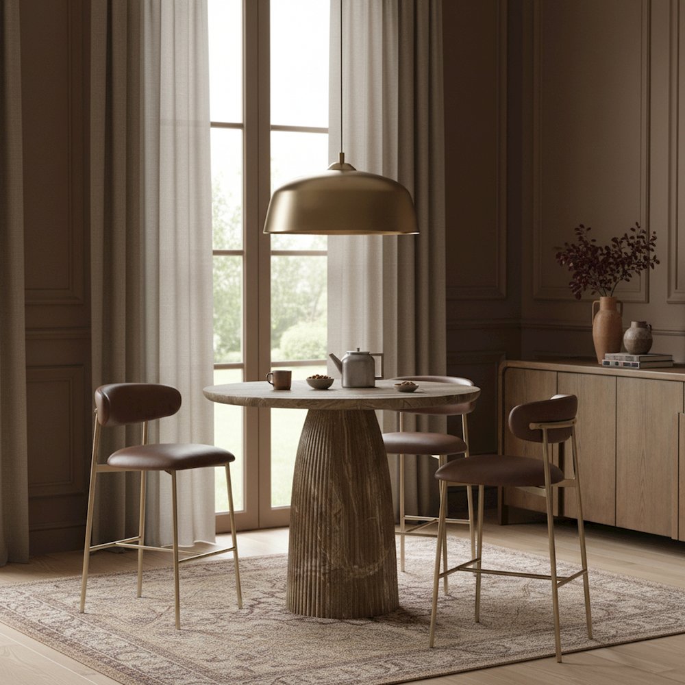 Lupita Brown Vegan Leather Upholstered Bar Stool, Set of 2