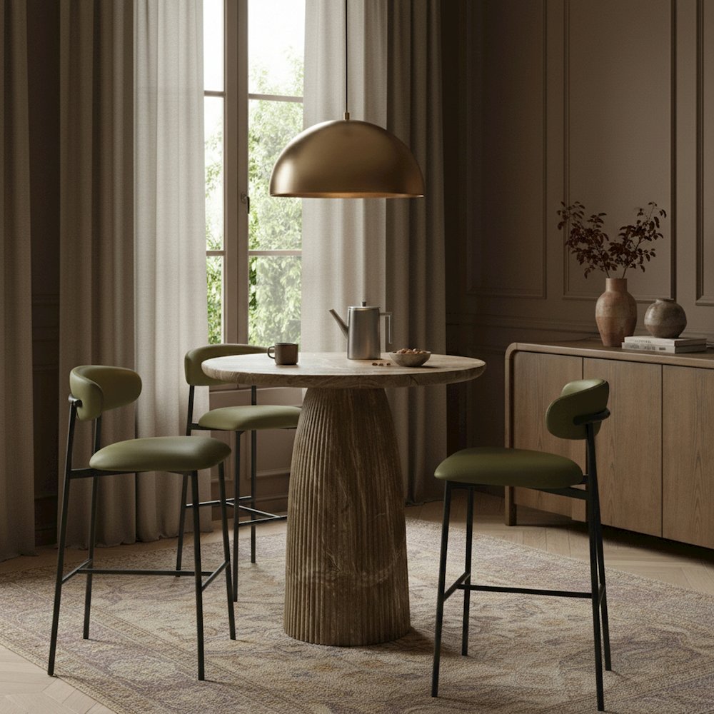 Lupita Olive Vegan Leather Upholstered Bar Stool, Set of 2
