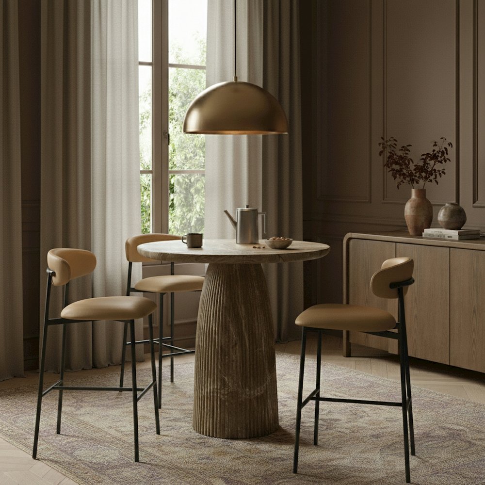 Lupita Tan Vegan Leather Upholstered Bar Stool, Set of 2