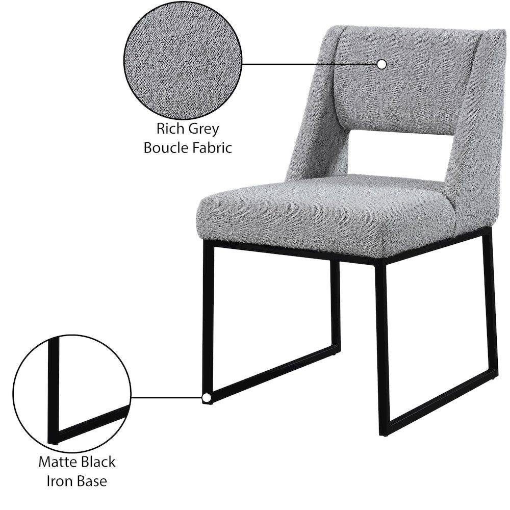 Jayce Grey Boucle Fabric Dining Chair, Set of 2