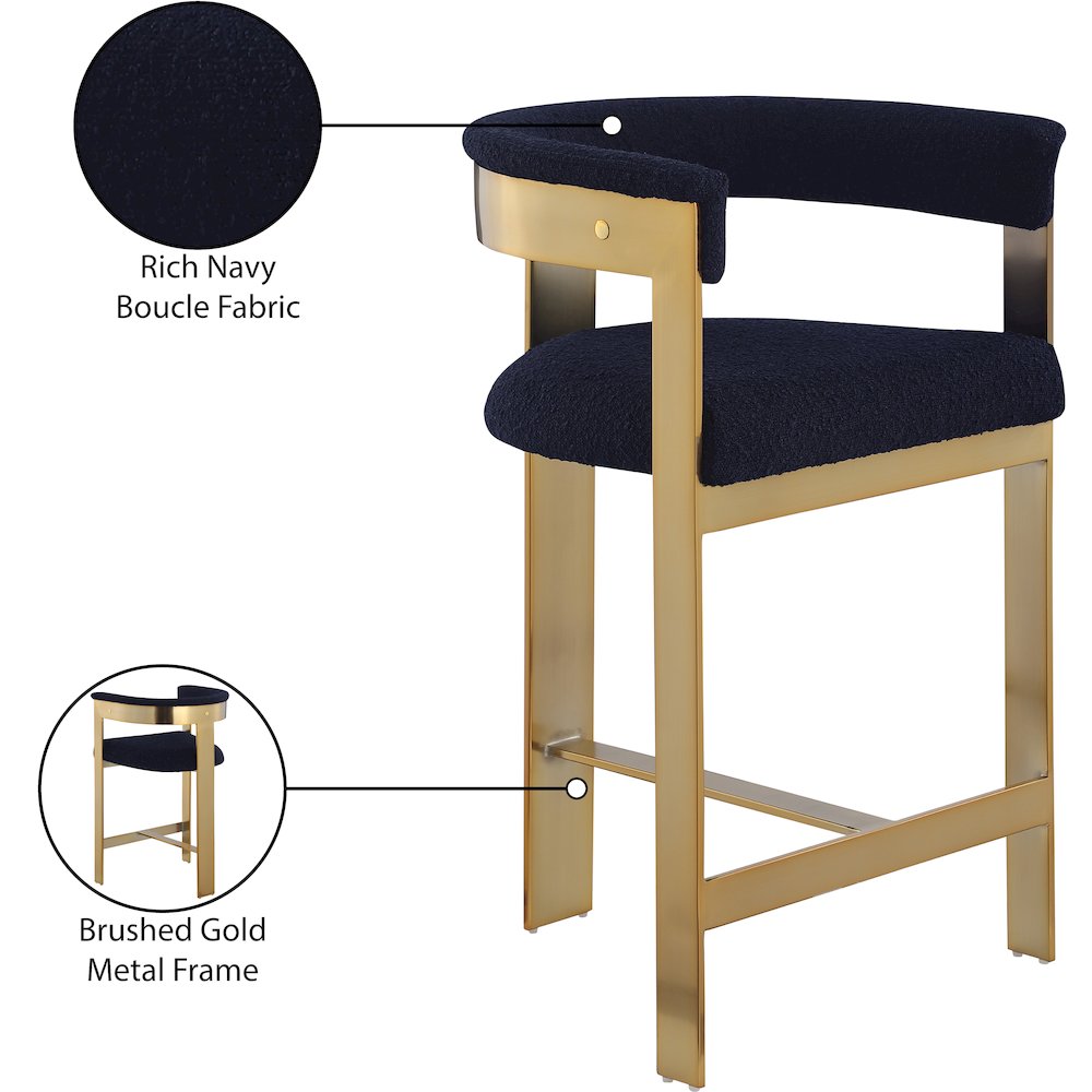 Romeo Navy Boucle Fabric Counter Stool, Set of 2