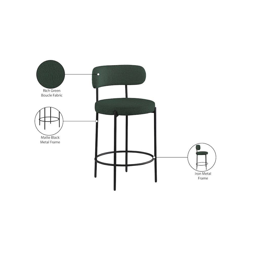 Beacon Green Boucle Fabric Stool, Set of 2