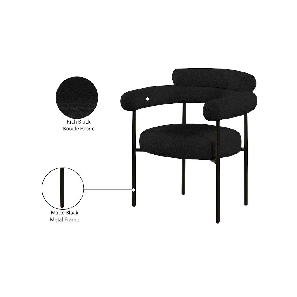 Blake Black Boucle Fabric Dining Chair, Set of 2