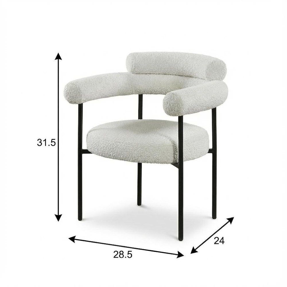 Matte Black Boucle Fabric Dining Chairs Set of 2 with Arms Contemporary Design