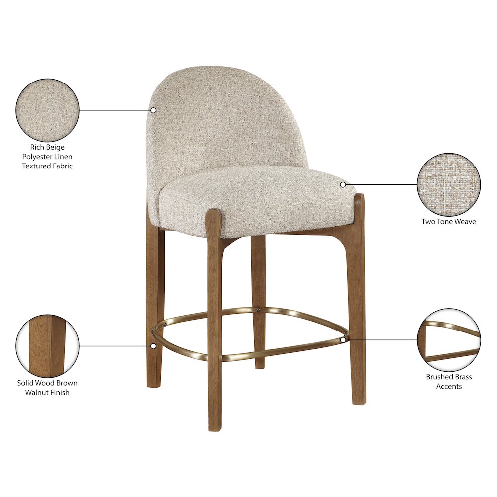 Torino Beige Fabric Upholstered Counter Stool, Set of 2
