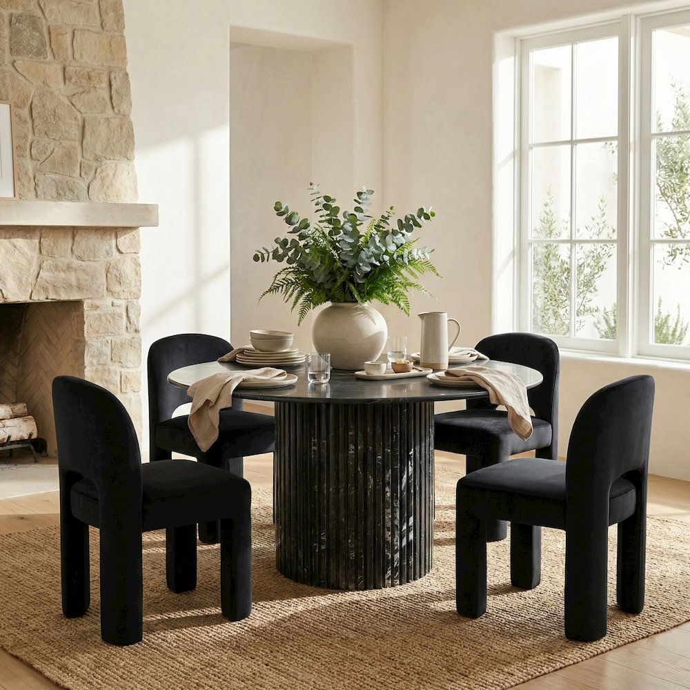 Celine Black Velvet Performance Fabric Upholstered Dining Chair, Set of 2