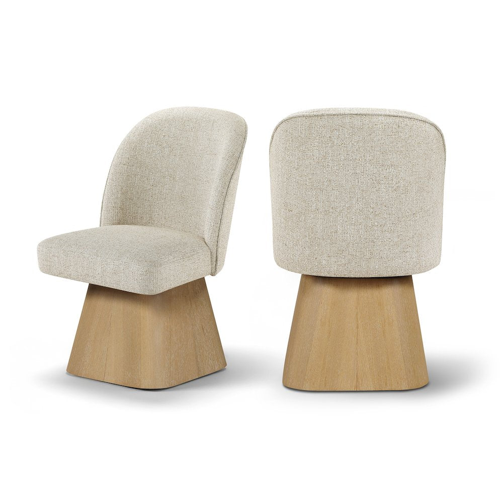 Marlowe Beige Linen Textured Fabric Upholstered Swivel Dining Side Chair